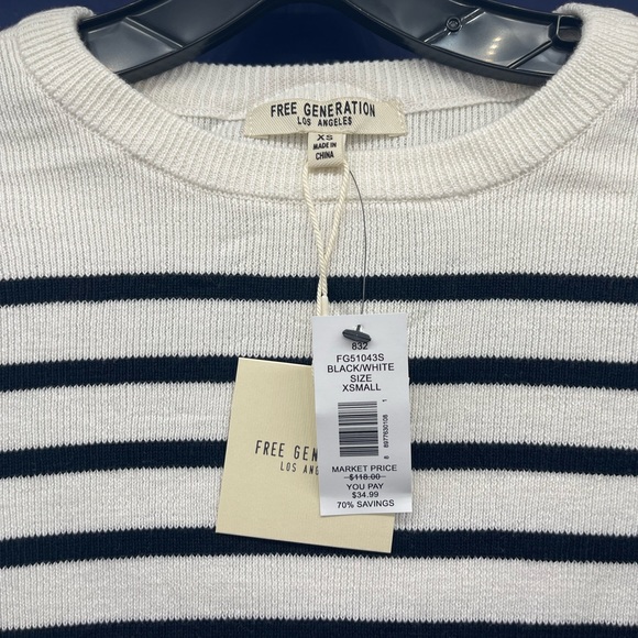 Women's Knit Sweater Bell Sleeve Black and White Striped Top Tiered XS, S, M - Picture 3 of 9